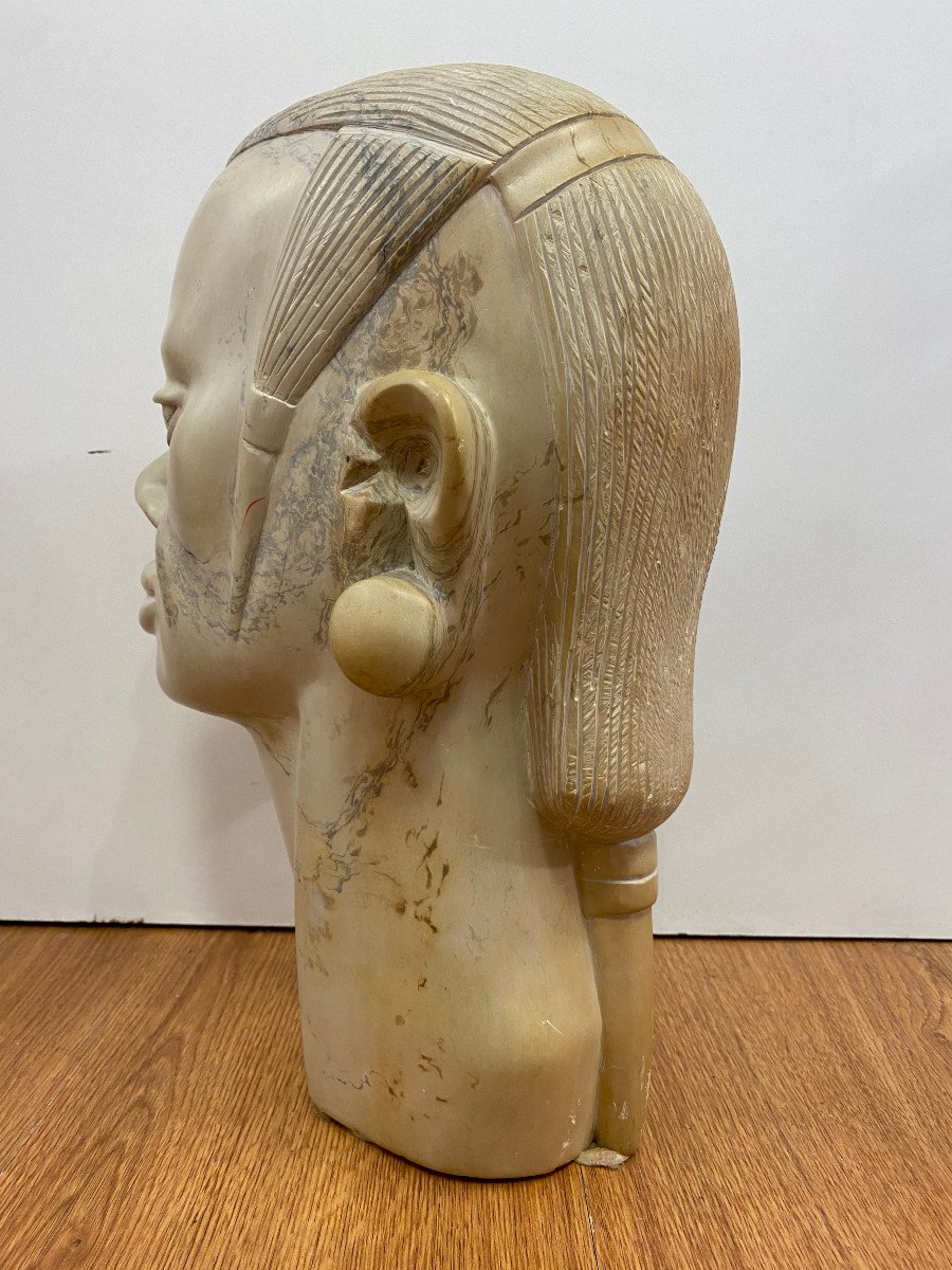 African Carved Head In Hard Stone-photo-1