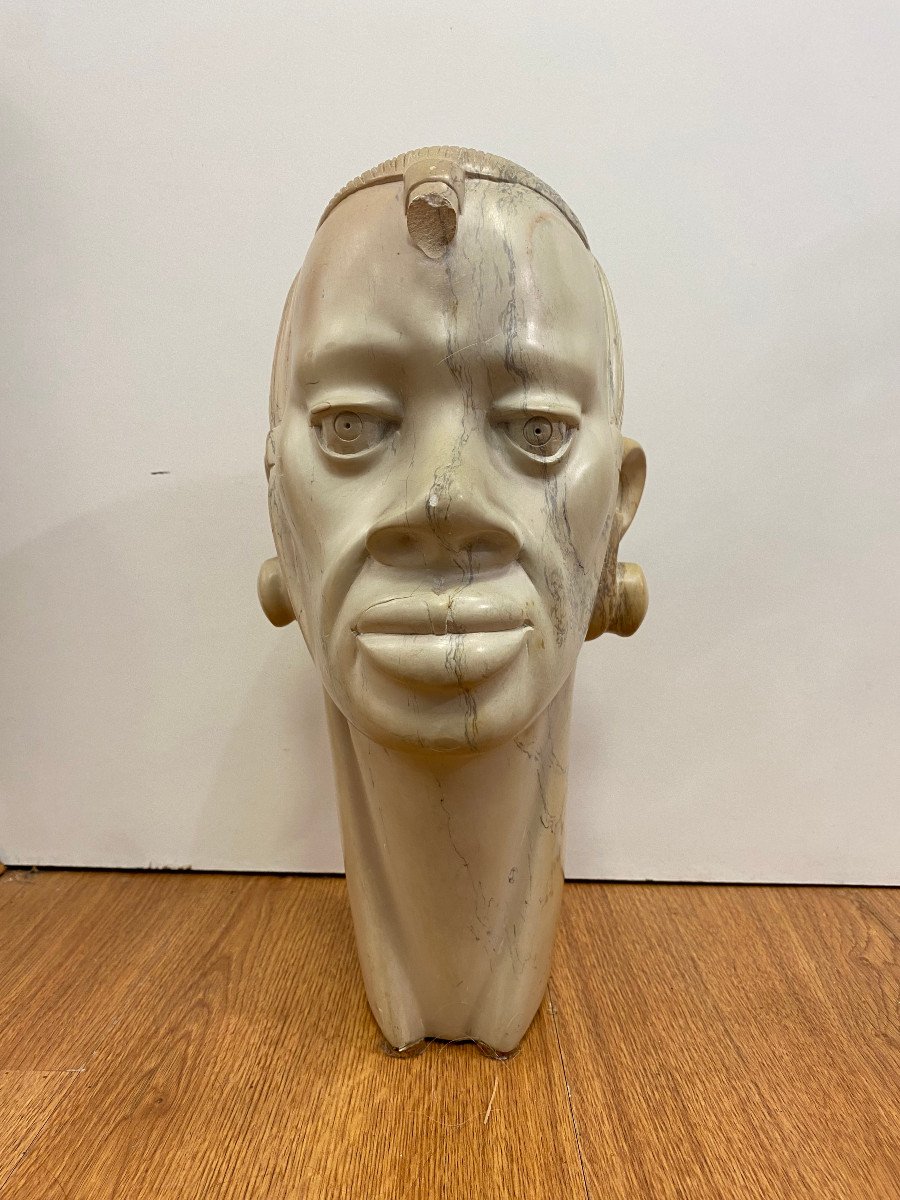 African Carved Head In Hard Stone