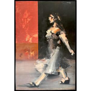 Carlos Pradal "the Passerby" - Oil On Canvas Of Exceptional Size 