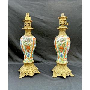 Paire de lampes en porcelaine de Chine Canton Napoléon III 