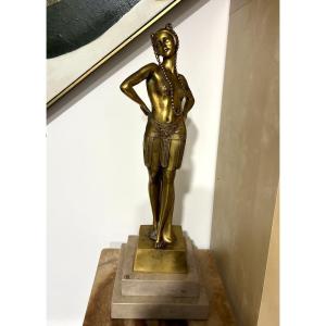 Art Deco Sculpture "the Dancer" In Gilded Bronze