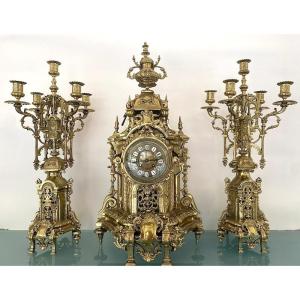 Napoleon III Gilt Bronze Mantelpiece Set