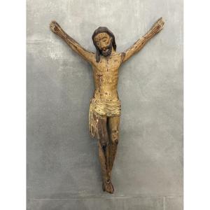 Christ On The Cross In Carved And Polychromed Wood, Work Of The XVIIᵉ Century.