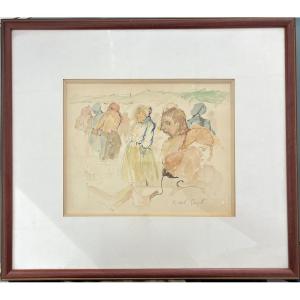 Michel Guyot (Né en 1936) Aquarelle "Au marché"