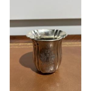 Antique, Curved Solid Silver Goblet – Floral Design