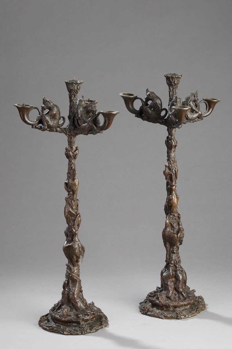 Pair Of Monkey Candelabras - Christophe Fratin (1801-1864)-photo-2
