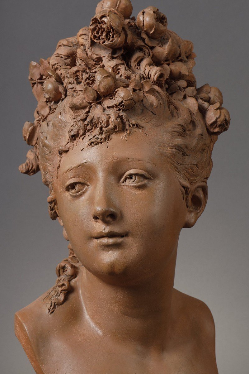 Buste de jeune femme aux roses - Albert-Ernest CARRIER-BELLEUSE (1824-1887)-photo-2