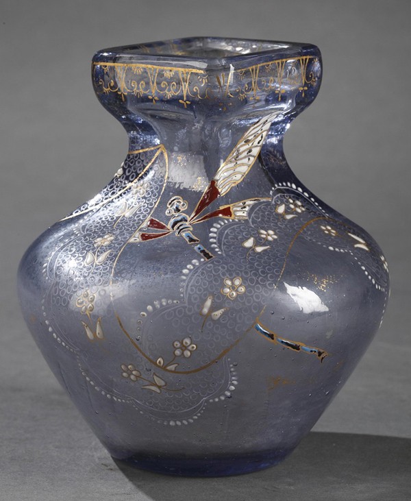 A "moonlight" Cristallerie Vase With Damselfly - Emile Galle (1846-1904)