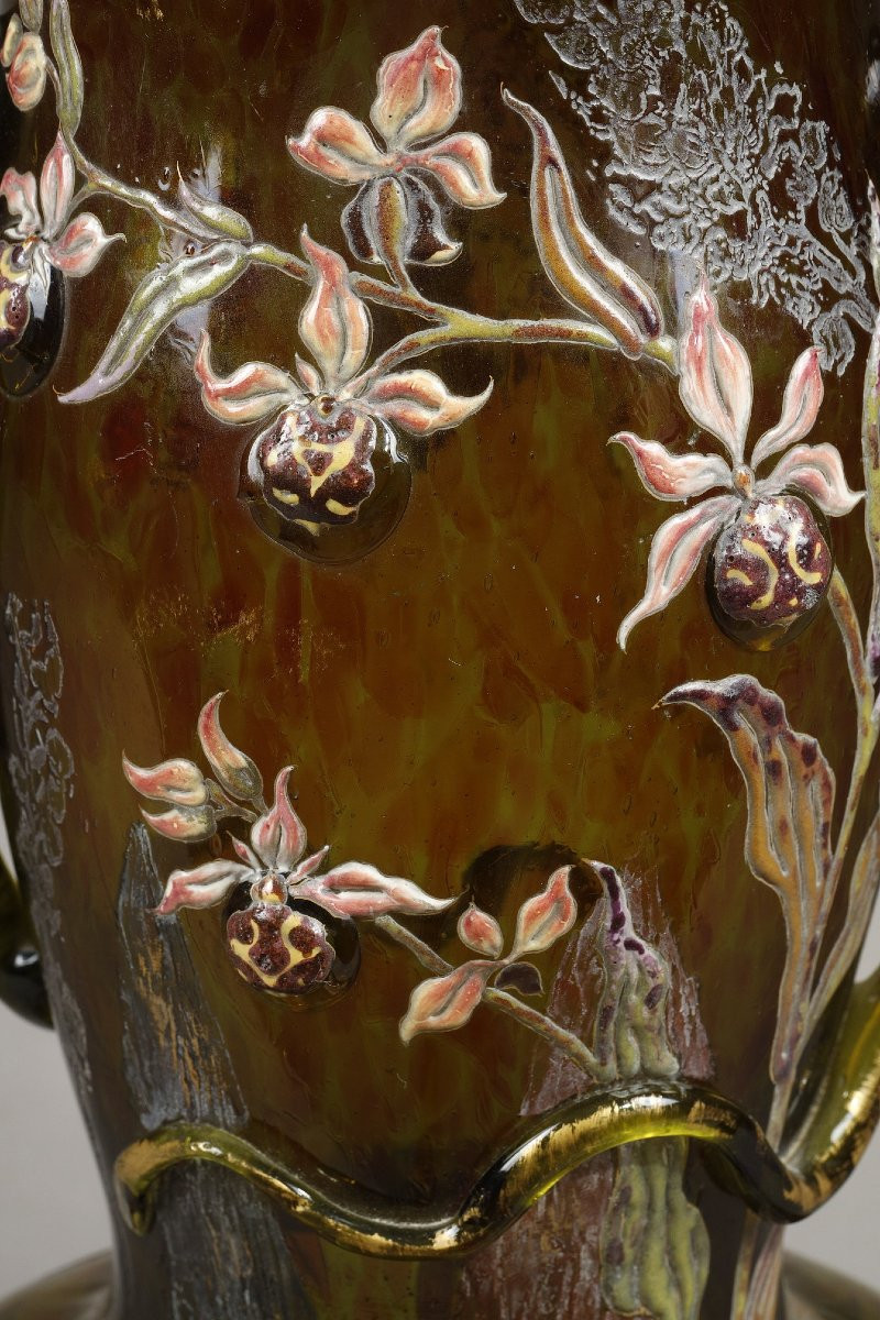 Cristallerie, Vase With Lady's Slipper - Emile Galle (1846-1904)-photo-2