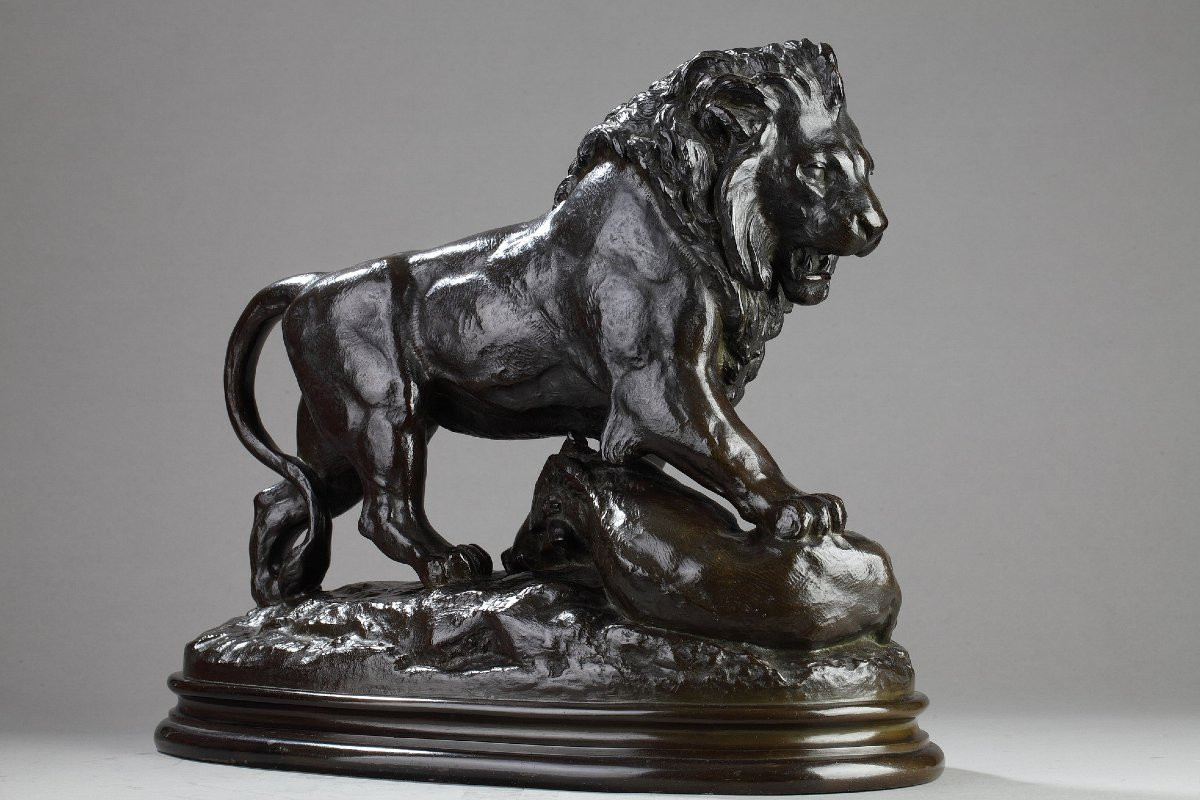 Lion Strucking A Wildboar - Antoine-louis Barye (1796-1875)-photo-2