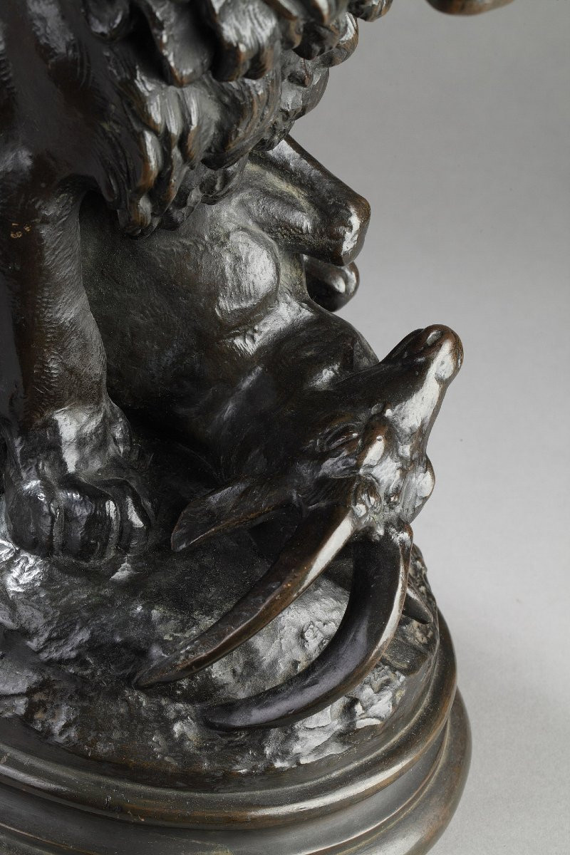 Lion Strucking A Wildboar - Antoine-louis Barye (1796-1875)-photo-6