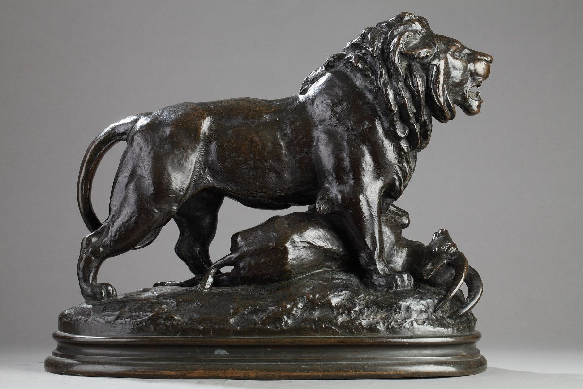 Lion Strucking A Wildboar - Antoine-louis Barye (1796-1875)-photo-7