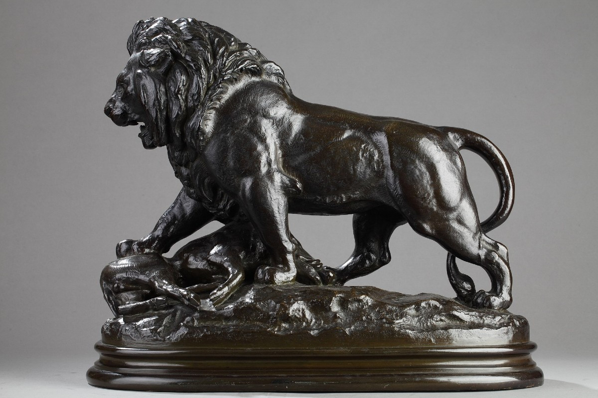 Lion Strucking A Wildboar - Antoine-louis Barye (1796-1875)