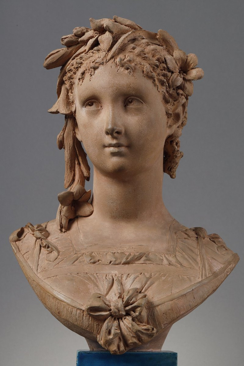 Buste de Jeune fille couronnée de lys - Albert-Ernest CARRIER-BELLEUSE (1824-1887)-photo-2