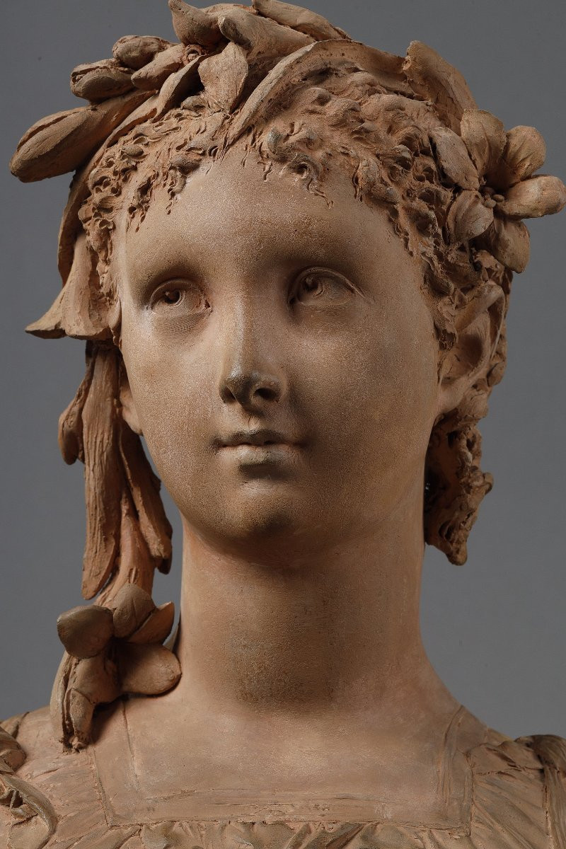 Buste de Jeune fille couronnée de lys - Albert-Ernest CARRIER-BELLEUSE (1824-1887)-photo-3