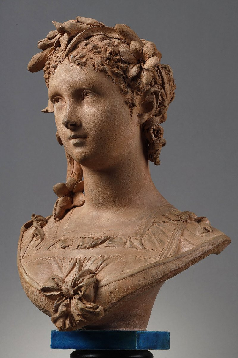 Buste de Jeune fille couronnée de lys - Albert-Ernest CARRIER-BELLEUSE (1824-1887)-photo-2