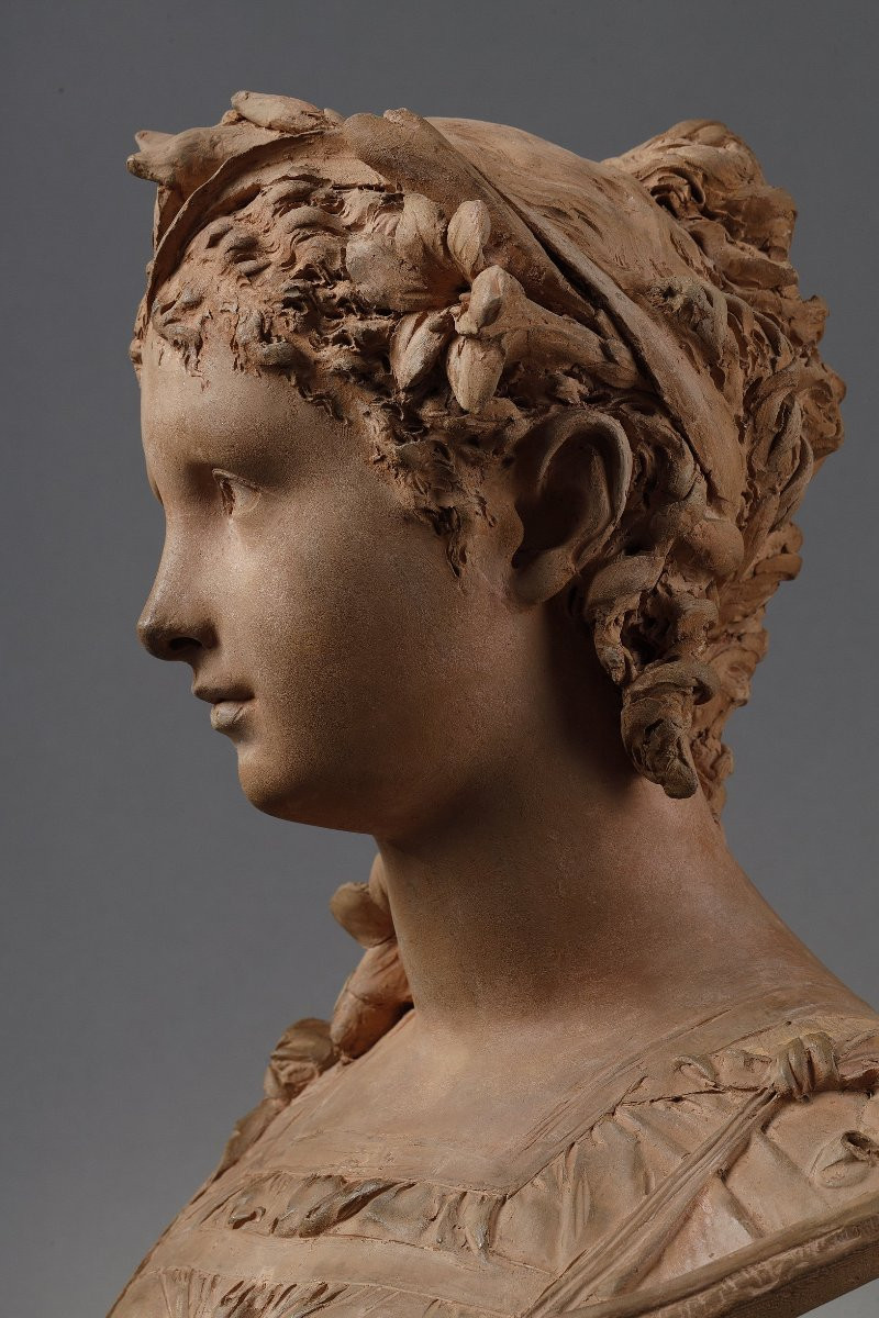 Buste de Jeune fille couronnée de lys - Albert-Ernest CARRIER-BELLEUSE (1824-1887)-photo-3