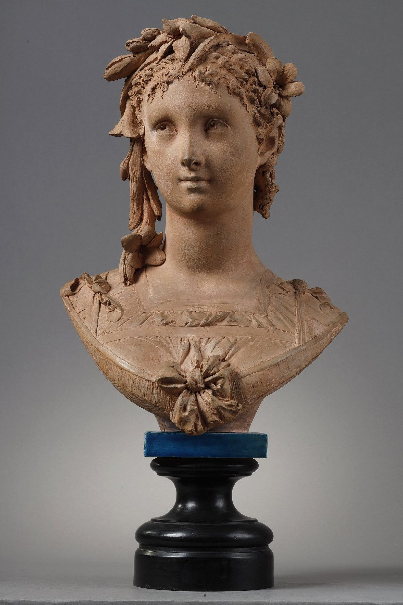 Buste de Jeune fille couronnée de lys - Albert-Ernest CARRIER-BELLEUSE (1824-1887)