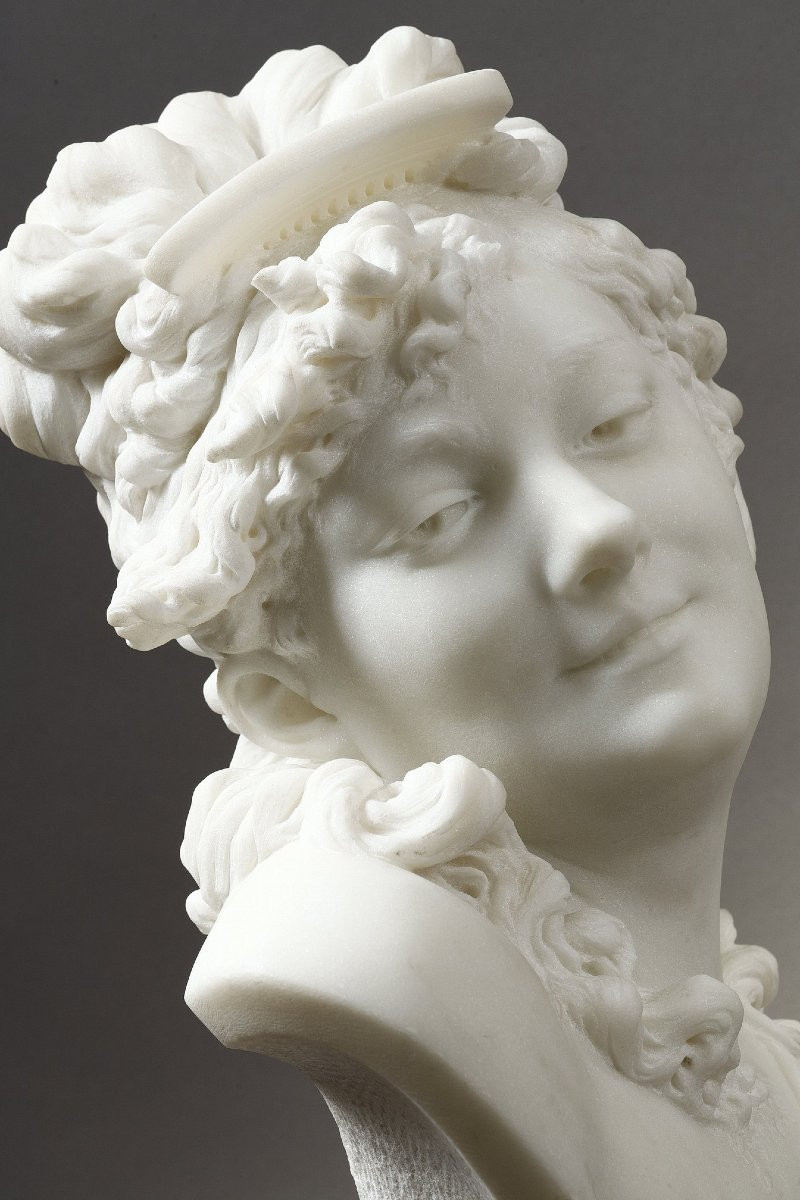 Buste de Jeune femme au peigne - Albert-Ernest CARRIER-BELLEUSE (1824-1887)-photo-4