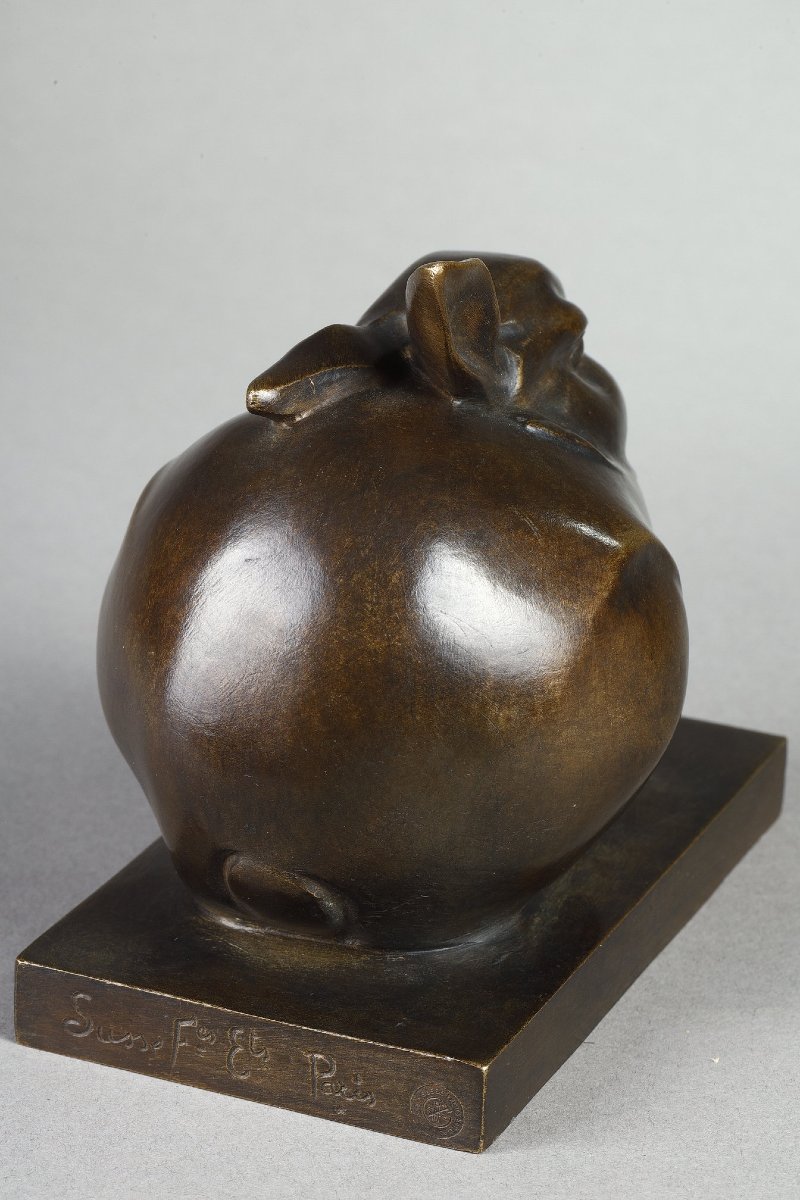 Lapin en boule sur socle - Edouard-Marcel SANDOZ (1881-1971)-photo-3