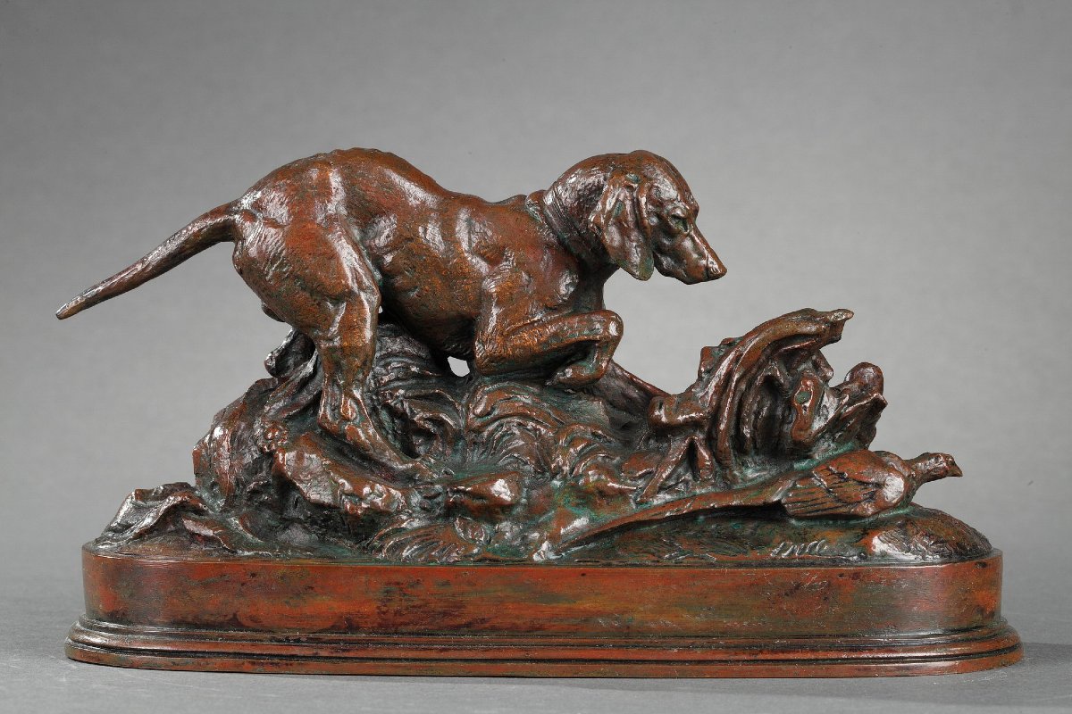 Braque en arrêt sur un faisan - Antoine-Louis BARYE (1796-1875)