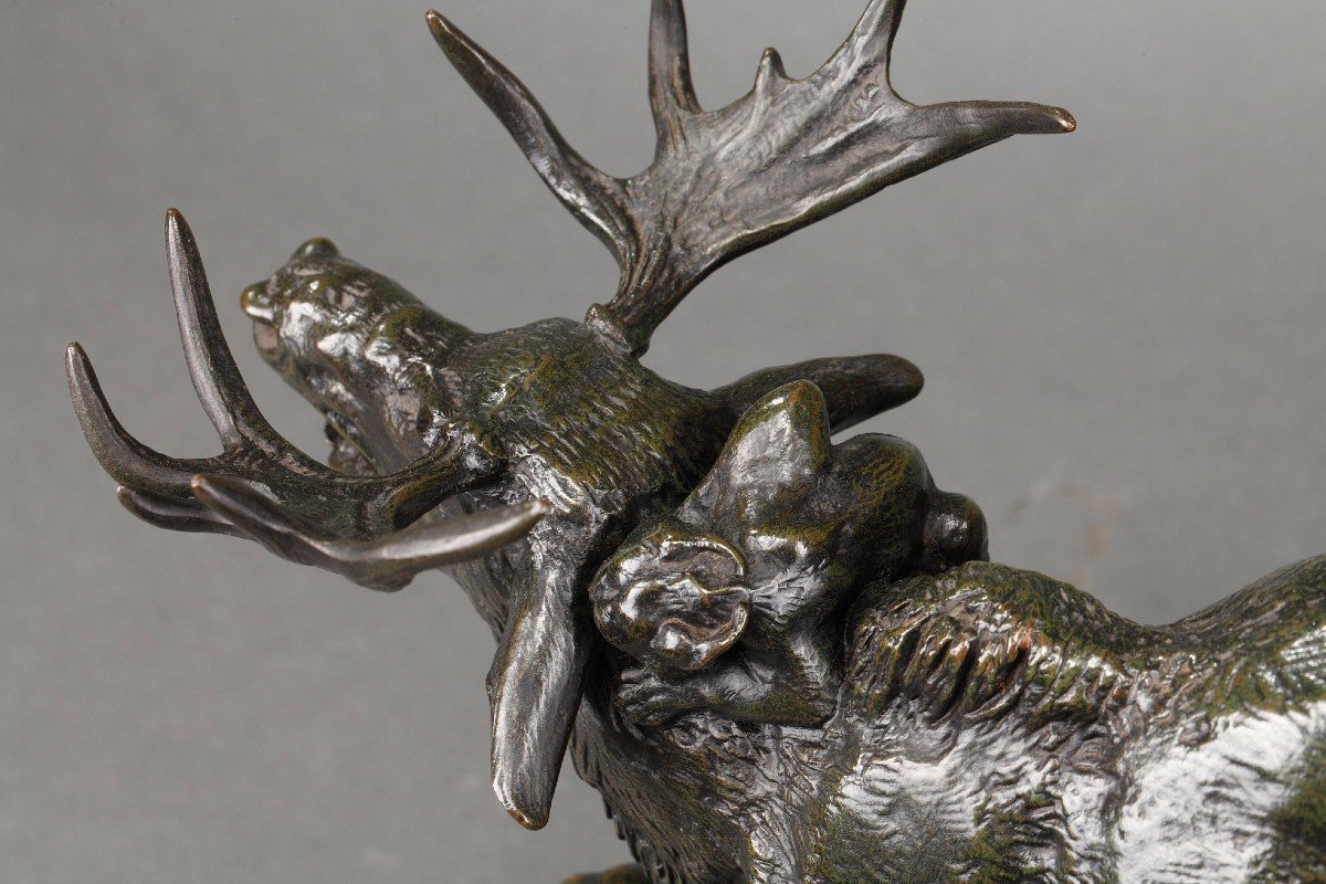 Elk Surprised By A Lynx - Antoine-louis Barye (1796-1875)-photo-4
