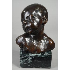 Bust Of A Sleeping Baby - Aimé-jules Dalou (1838-1902)