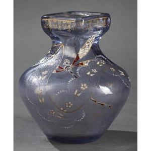 A "moonlight" Cristallerie Vase With Damselfly - Emile Galle (1846-1904)