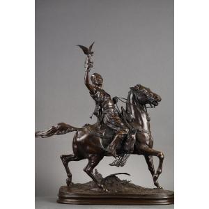 Arab Falconer On Horseback - Pierre-jules Mêne (1810-1879)