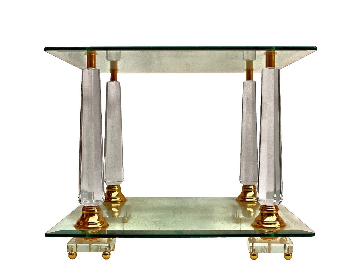 Lucite Brass And Obelisk Glass Table 1970-photo-2