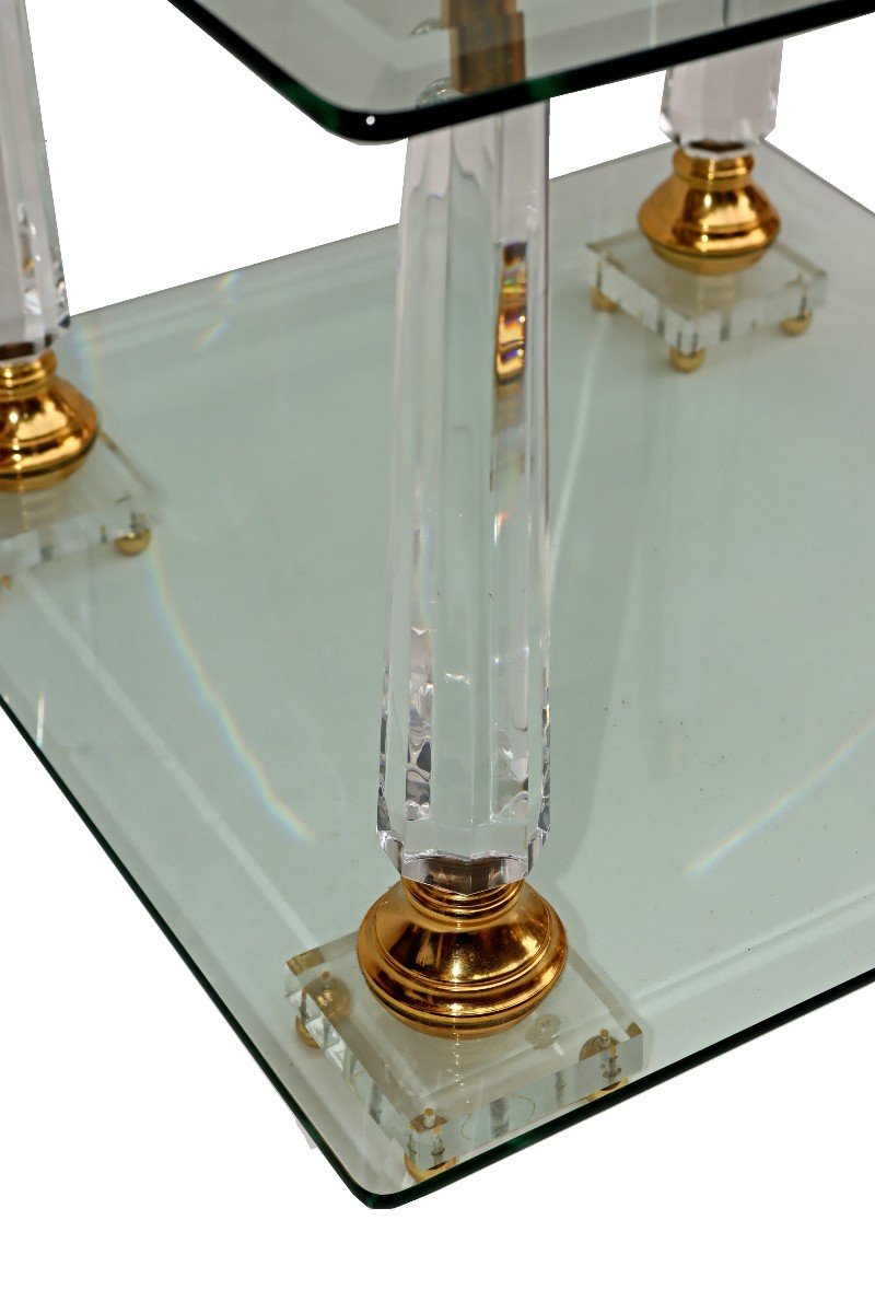 Lucite Brass And Obelisk Glass Table 1970-photo-3