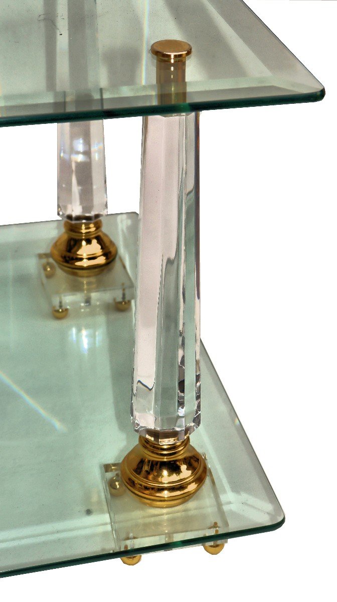 Lucite Brass And Obelisk Glass Table 1970-photo-7