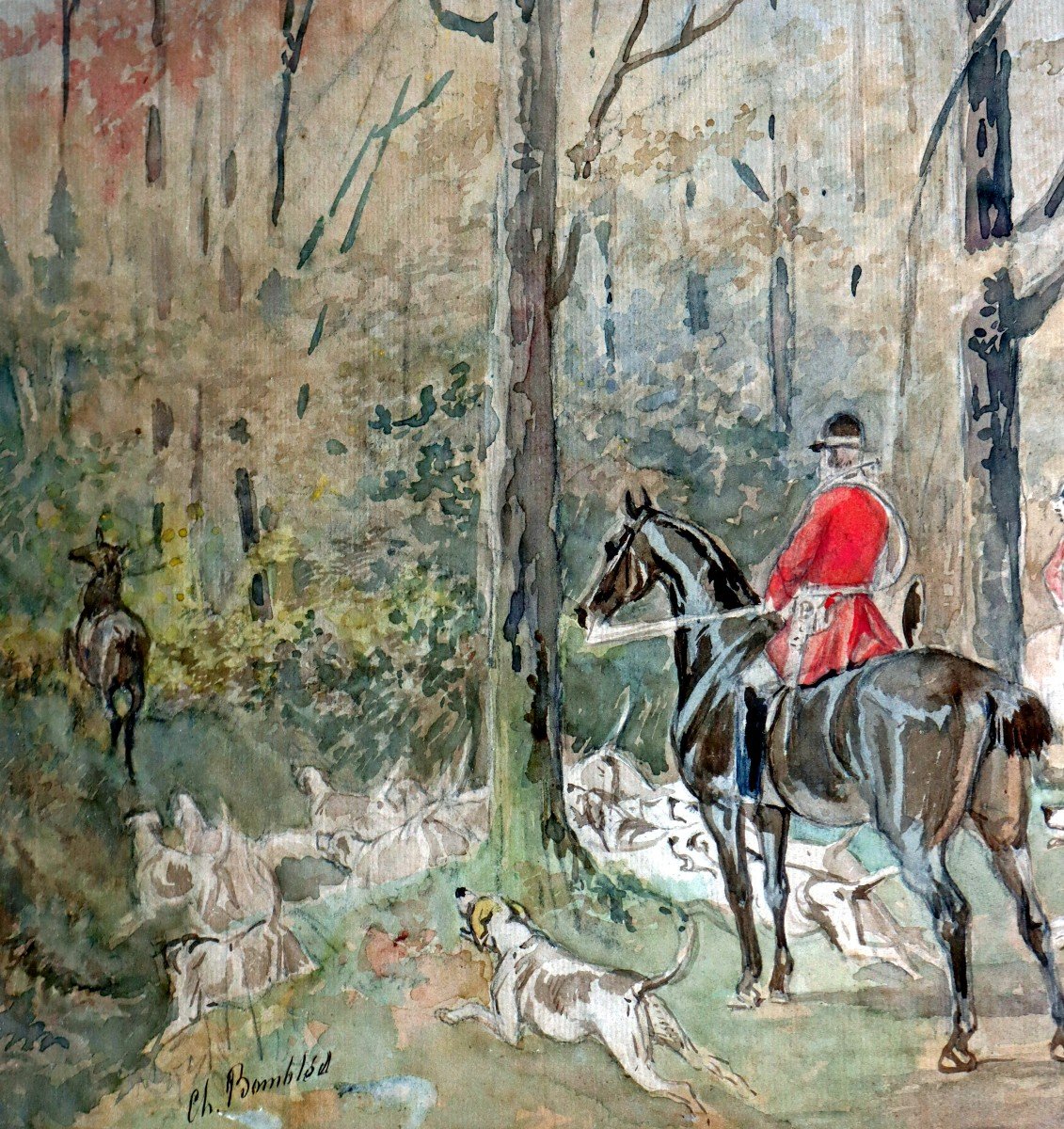 Charles BOMBLED (1862-1927) Scène de Chasse-photo-2