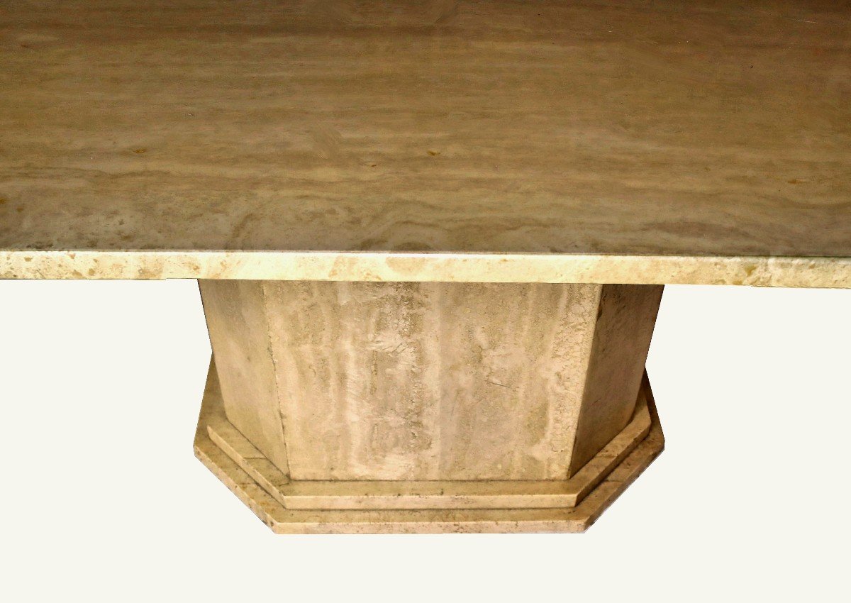 Large Center Table 1970 In Travertine-photo-3