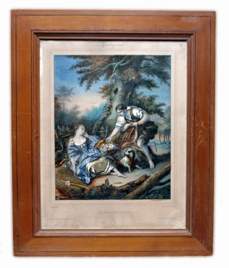 François Boucher Estampe XIXe Rehaussée à l'Aquarelle