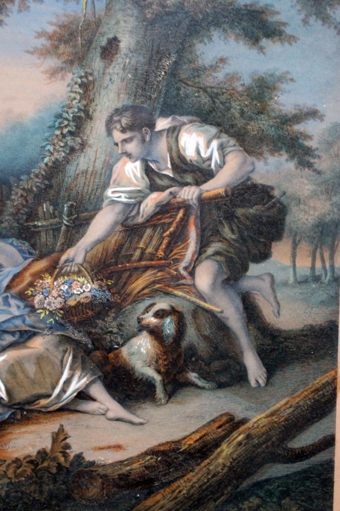 François Boucher Estampe XIXe Rehaussée à l'Aquarelle-photo-3