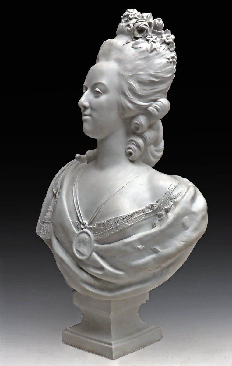 Houdon Nineteenth Large Bust In Biscuit (h: 70 Cm)-photo-2