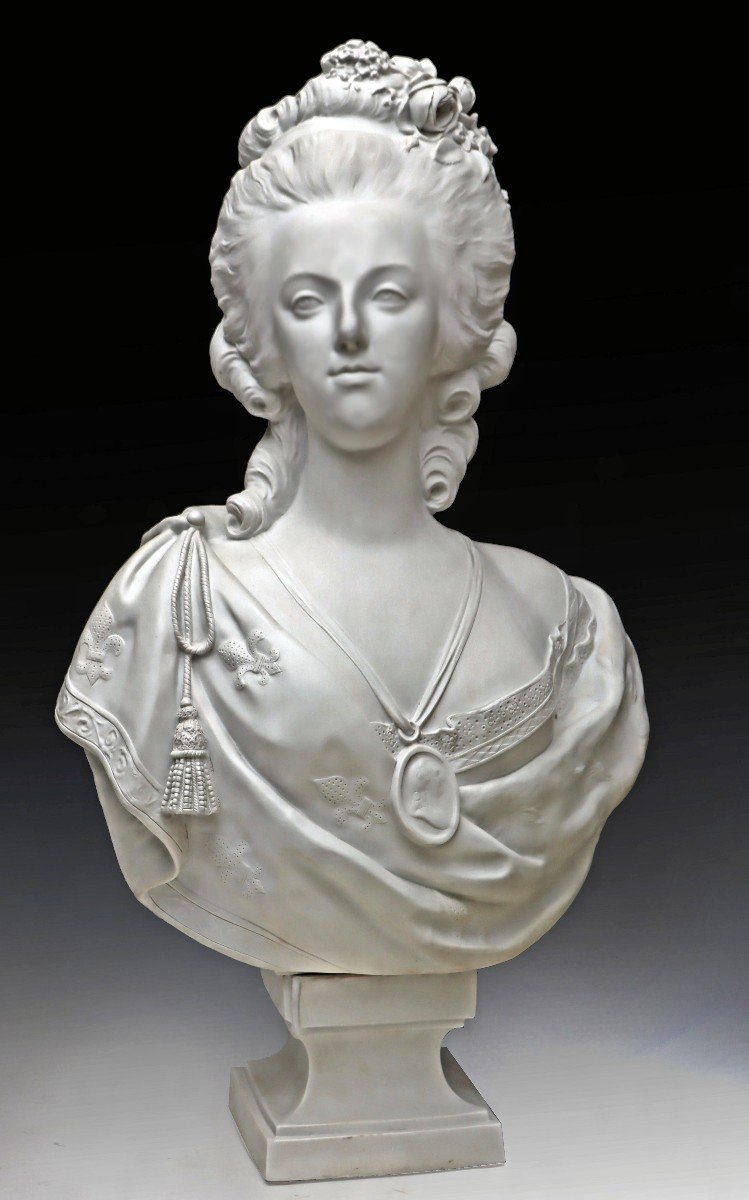 Houdon Nineteenth Large Bust In Biscuit (h: 70 Cm)-photo-3