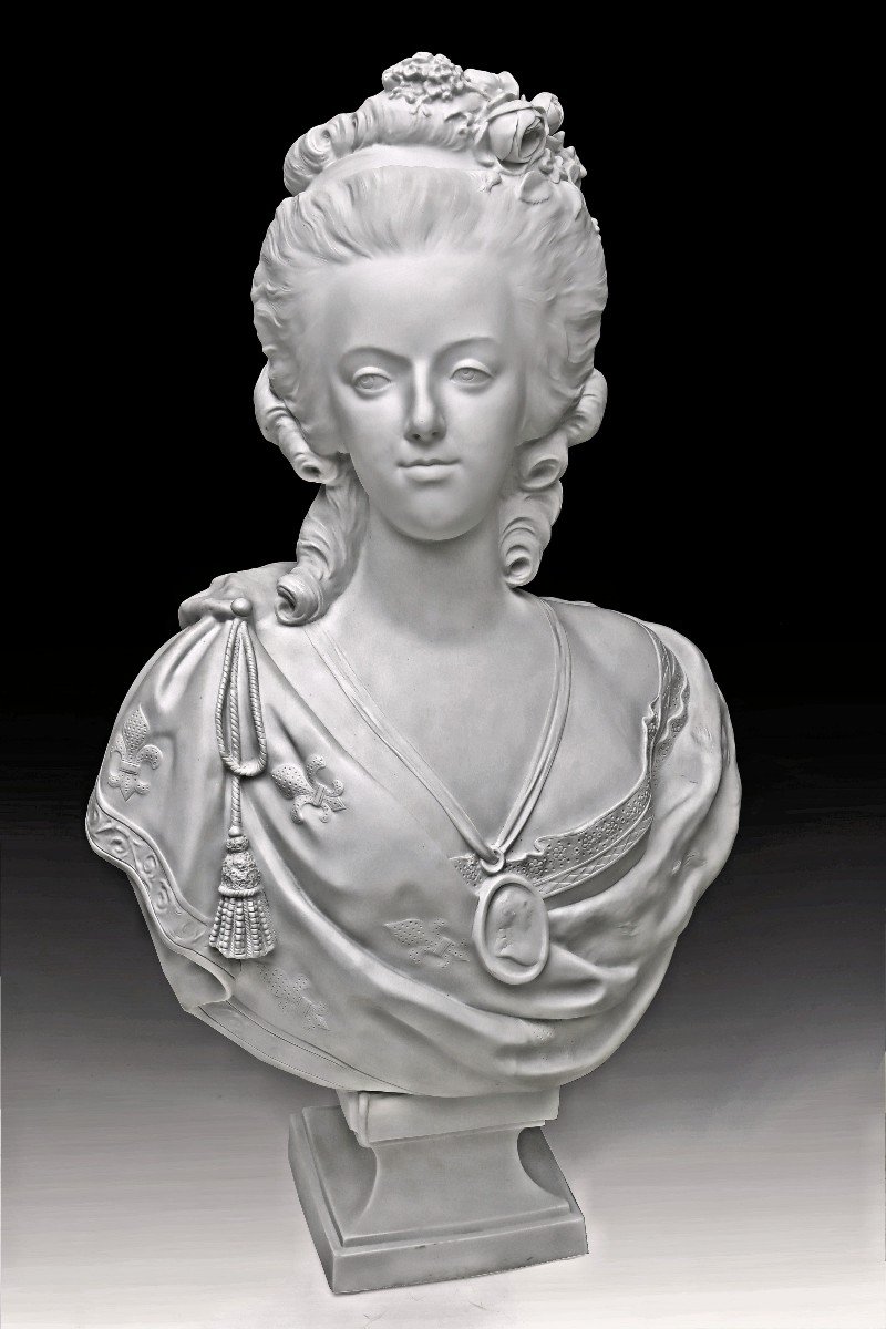 Houdon Nineteenth Large Bust In Biscuit (h: 70 Cm)-photo-4