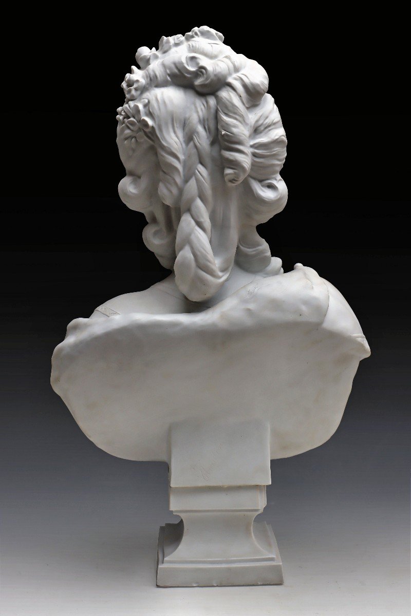 Houdon Nineteenth Large Bust In Biscuit (h: 70 Cm)-photo-2