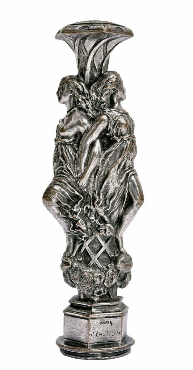 Auguste De Chatillon Sceau Cachet bronze "Les trois graces"-photo-1