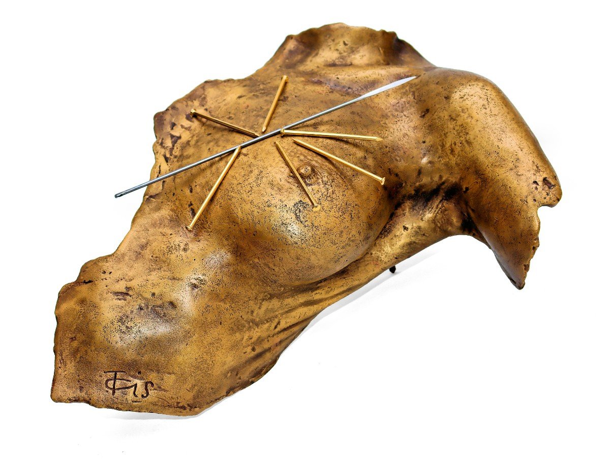 Vassiliakis Takis (1925-2019) Large Female Torso In Gilt Bronze-photo-3