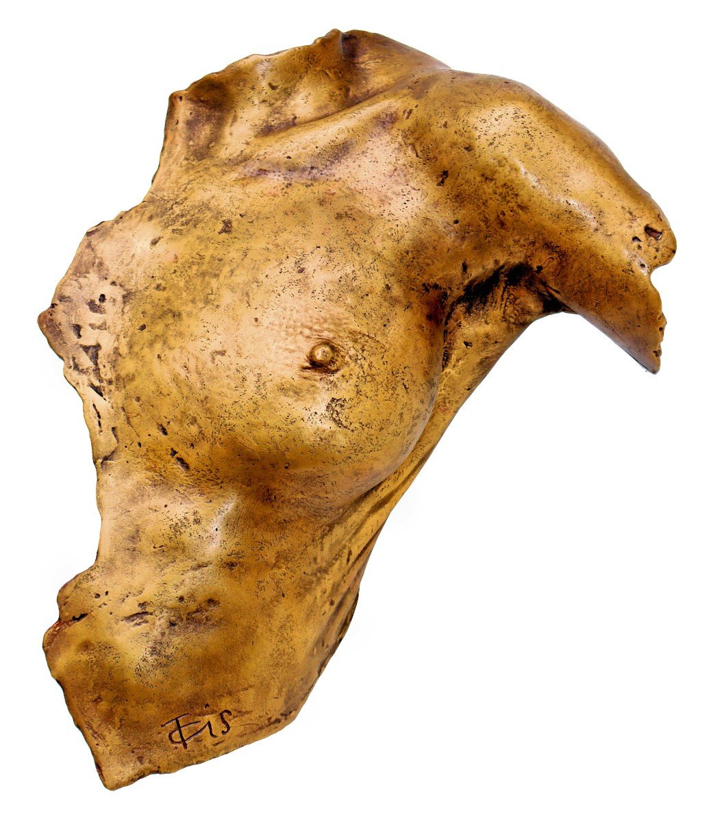 Vassiliakis Takis (1925-2019) Large Female Torso In Gilt Bronze