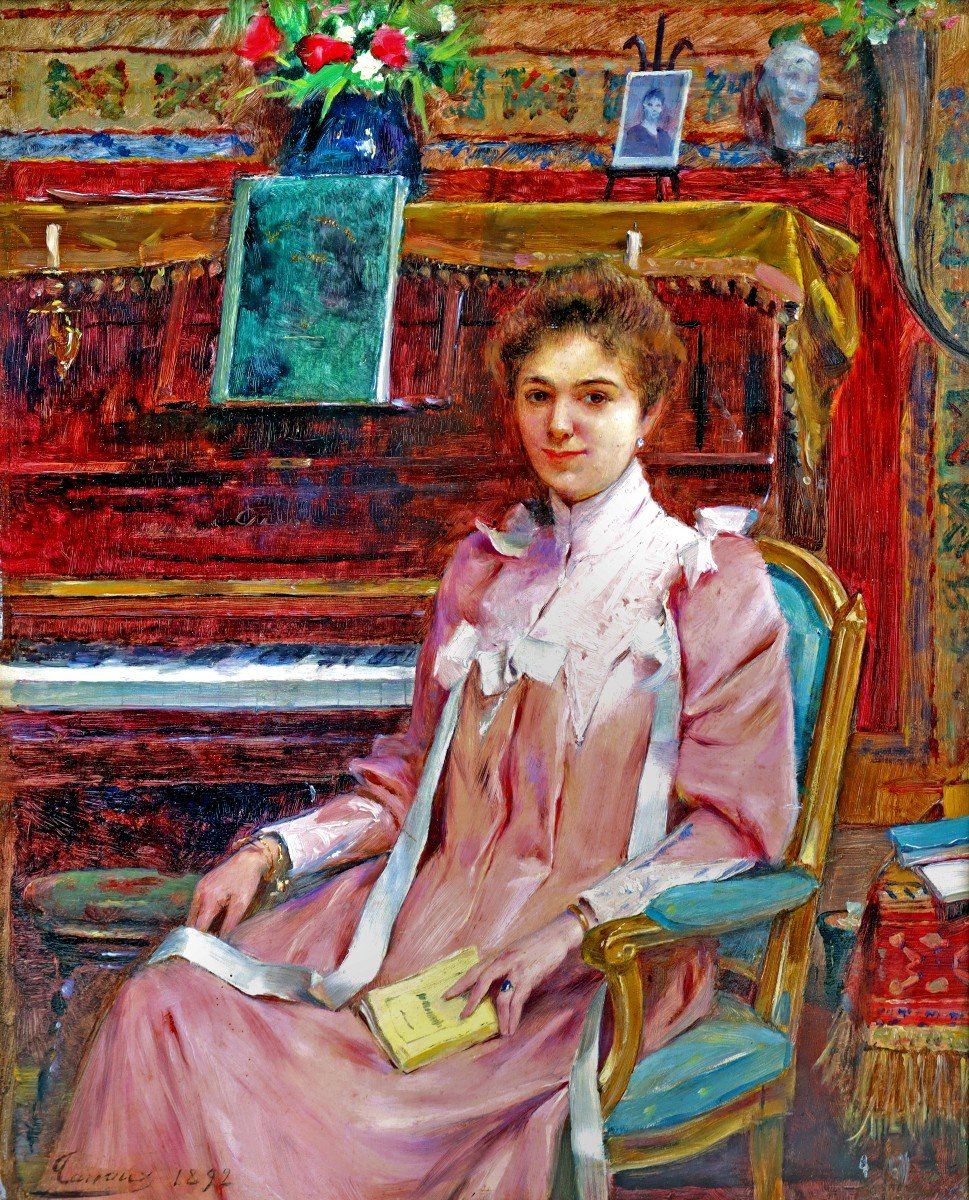 Adrien Tanoux (1865-1923) Impressionist Portrait-photo-2
