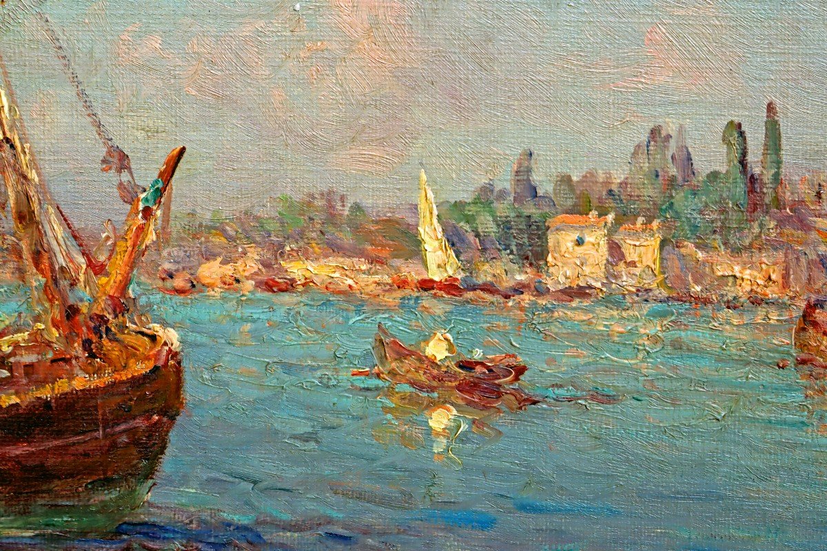 Henry Malfroy (1895-1944) Large Impressionist View Of The Port Of Martigues-photo-3