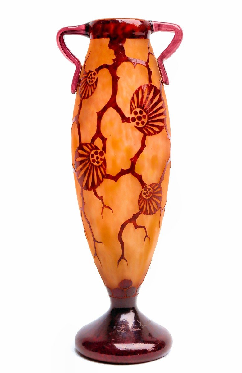 French Glass Large Art Deco “epinettes” Vase