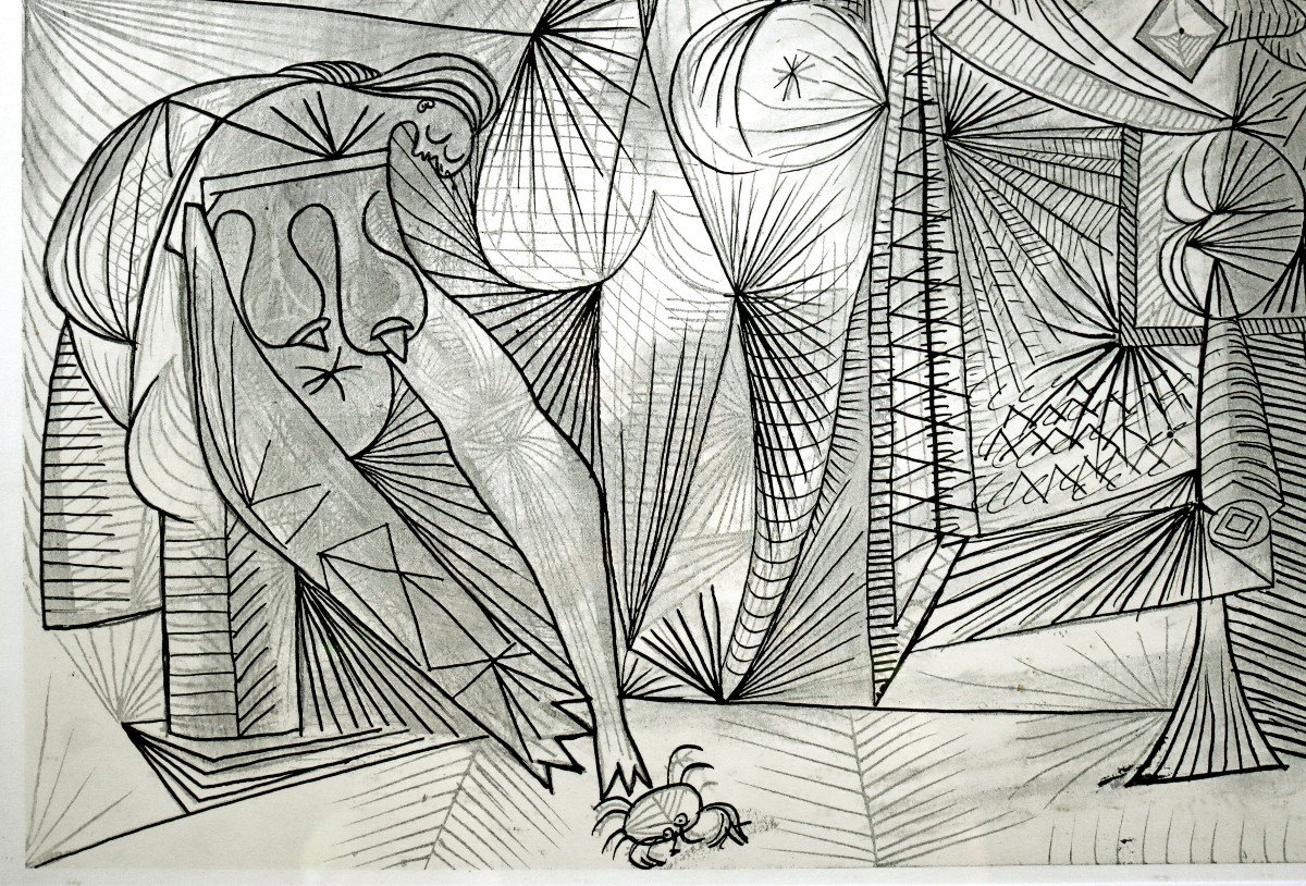 Pablo Picasso (1881-1973) Large Engraving "the Crab Bathers"-photo-2