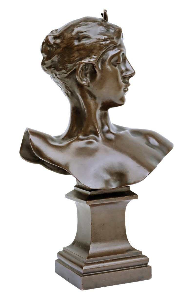 Alexandre Falguiere (1831-1900) Buste de Diane en Bronze XIXe-photo-2
