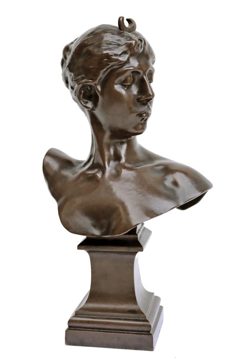 Alexandre Falguiere (1831-1900) Buste de Diane en Bronze XIXe-photo-3
