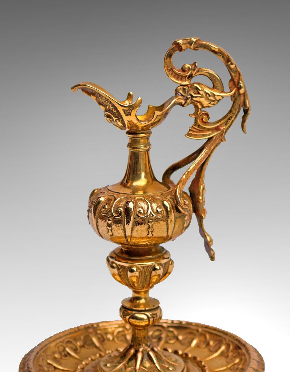 Ewer And Its Platter In 19th Century Gilt Bronze-photo-1